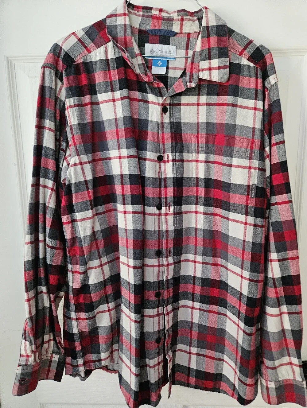 Columbia Men’s Red and Black Plaid Button-Up Shirt